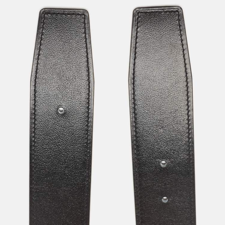 Pre Owned Hermes Noir/Etain Chamonix and Togo Leather Reversible Belt Strap 110 CM