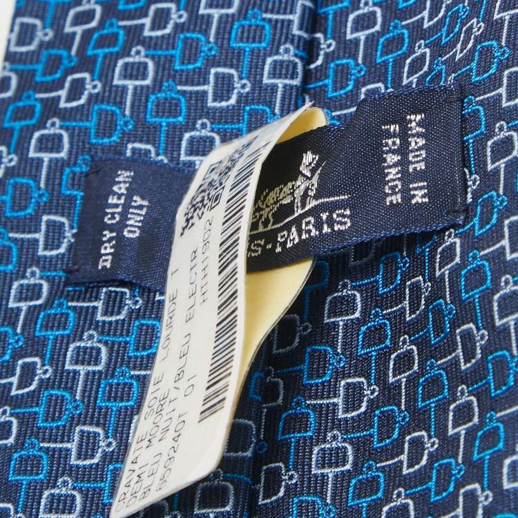 Pre Owned Hermès Tie Bleu Cravate Silk Lourde T Demi Moore Tie 