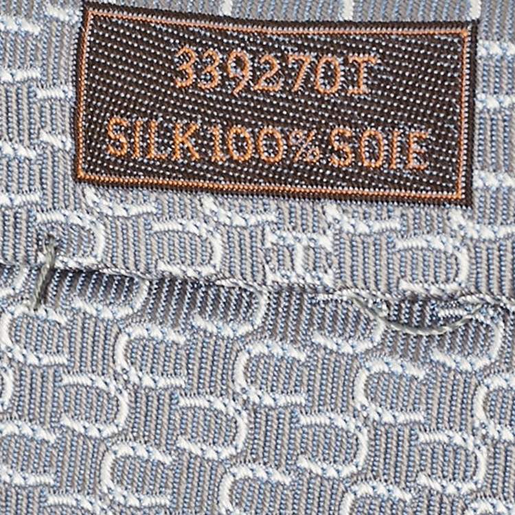 Pre Owned Hermes Gris/Blanc Silk Lourde Horseshoe Tie 