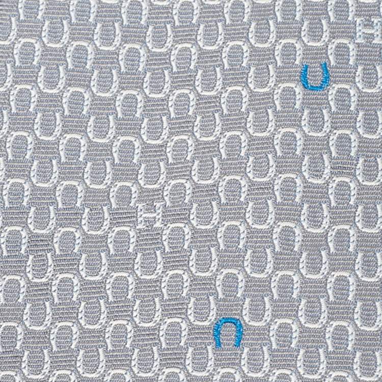 Pre Owned Hermes Gris/Blanc Silk Lourde Horseshoe Tie 