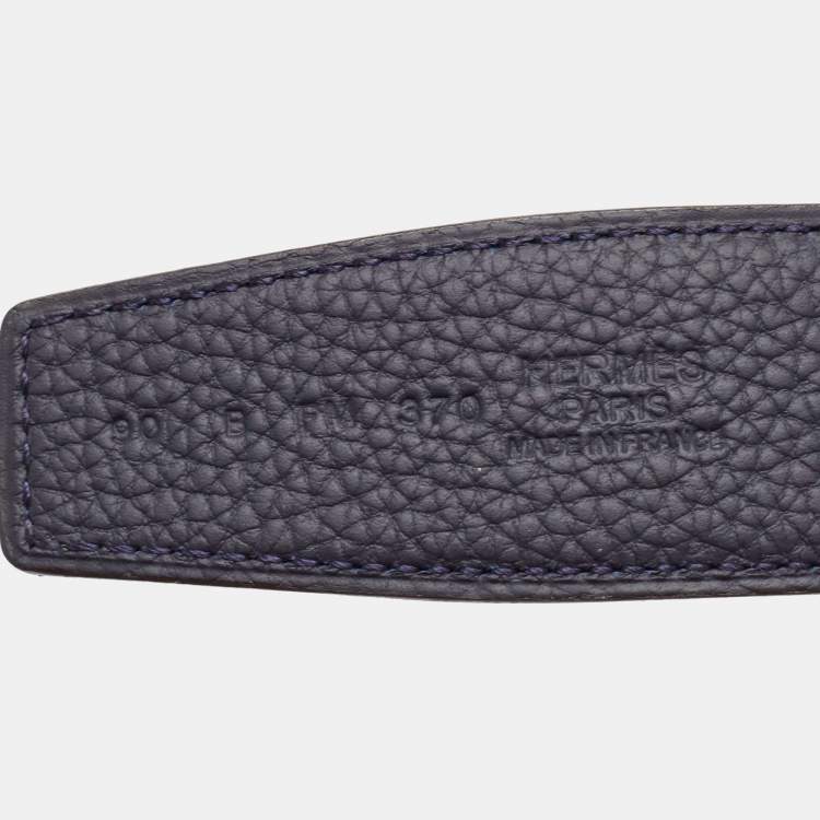 Pre Owned Hermes Bleu Nuit/Noir Togo and Box Leather Reversible Belt Strap 90 CM