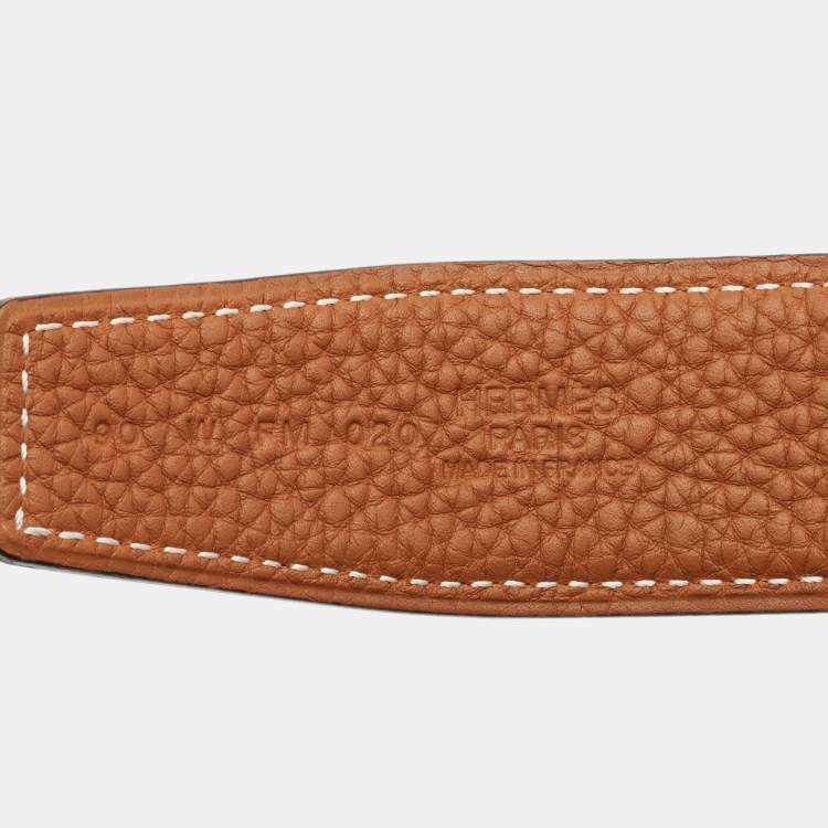 Pre Owned Hermes Gold/Noir Togo and Box Leather Reversible Belt Strap 90 CM