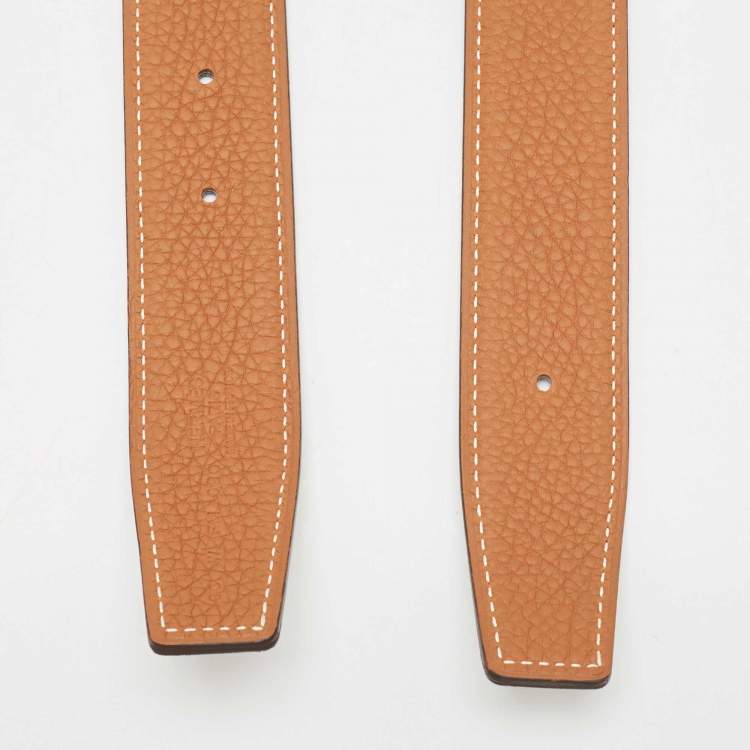 Pre Owned Hermes Gold/Noir Togo and Box Leather Reversible Belt Strap 90 CM