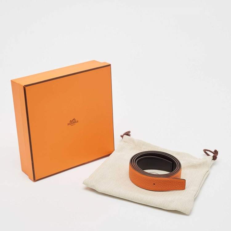 Pre Owned Hermès Orange/Noir Togo and Box Leather Belt Strap 90 CM
