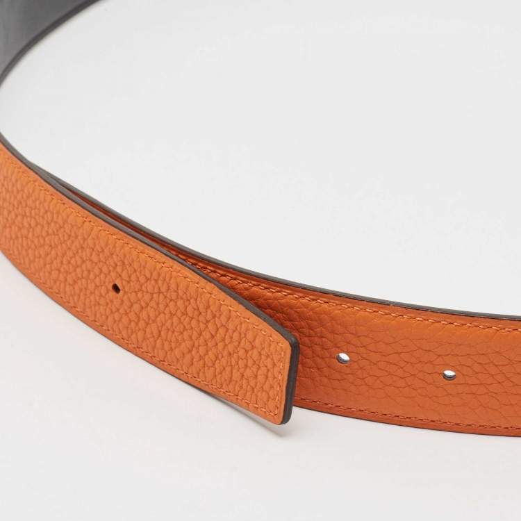 Pre Owned Hermès Orange/Noir Togo and Box Leather Belt Strap 90 CM