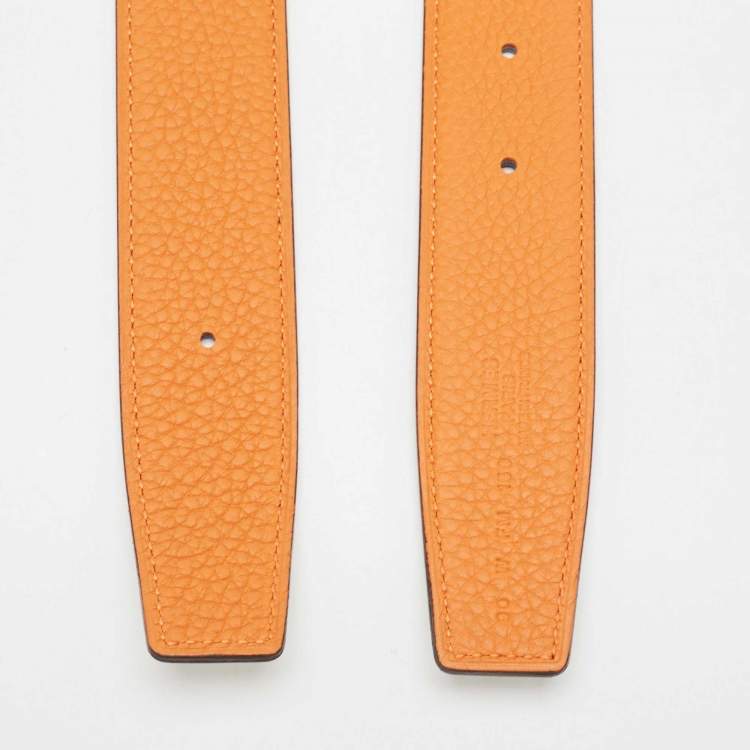 Pre Owned Hermès Orange/Noir Togo and Box Leather Belt Strap 90 CM
