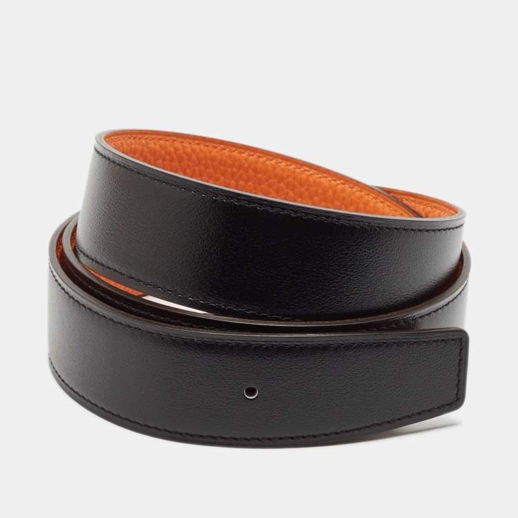 Pre Owned Hermès Orange/Noir Togo and Box Leather Belt Strap 90 CM