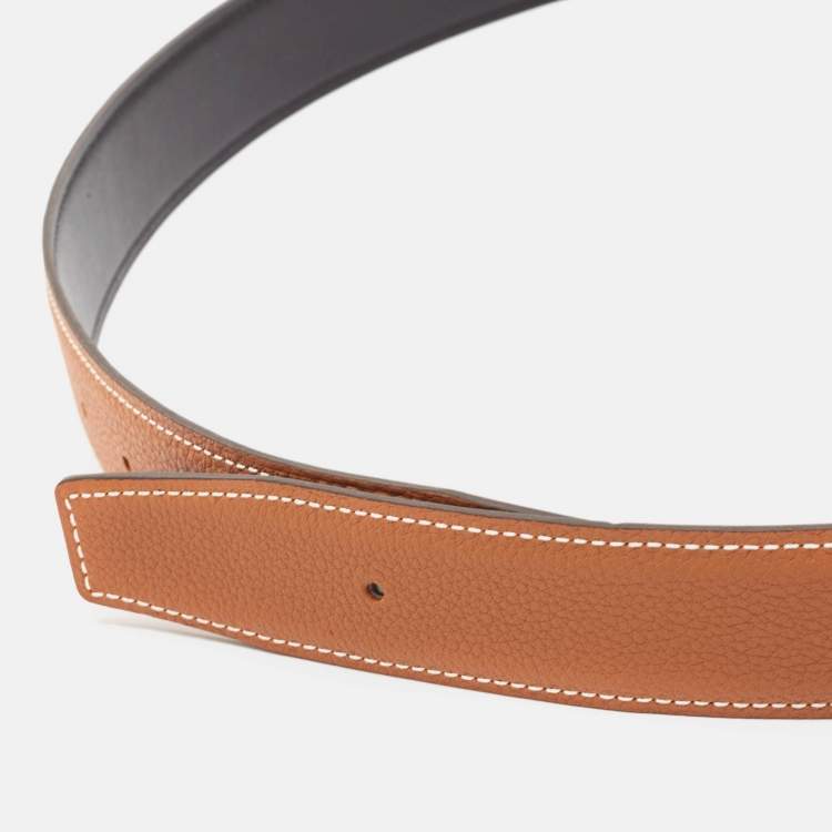 Pre Owned Hermes Gold/Noir Togo and Box Leather Reversible Belt Strap 90 CM