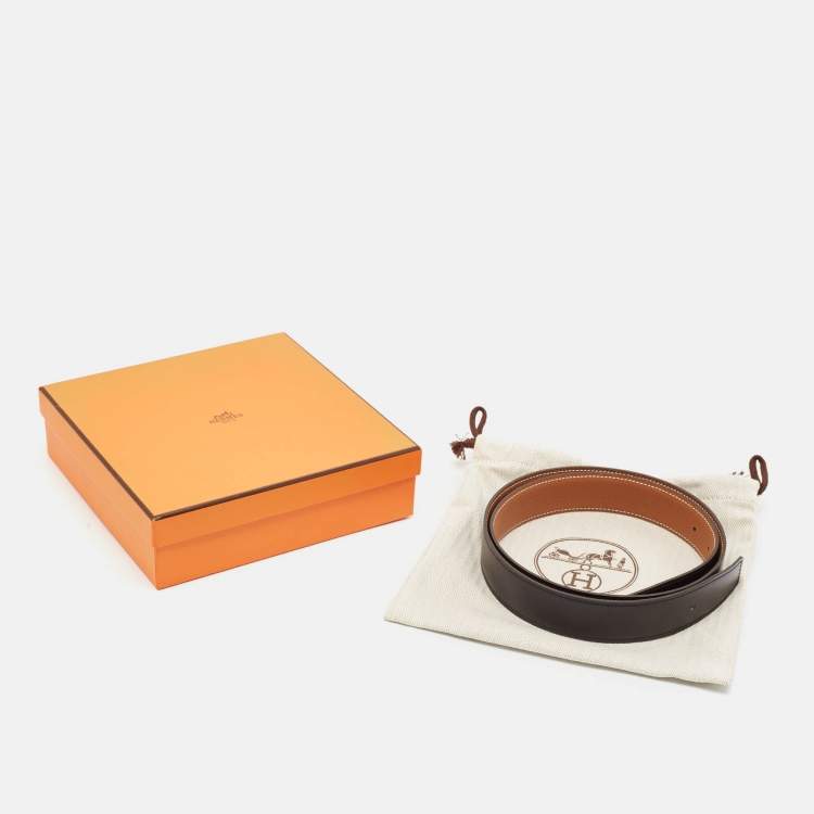 Pre Owned Hermes Gold/Noir Togo and Box Leather Reversible Belt Strap 90 CM