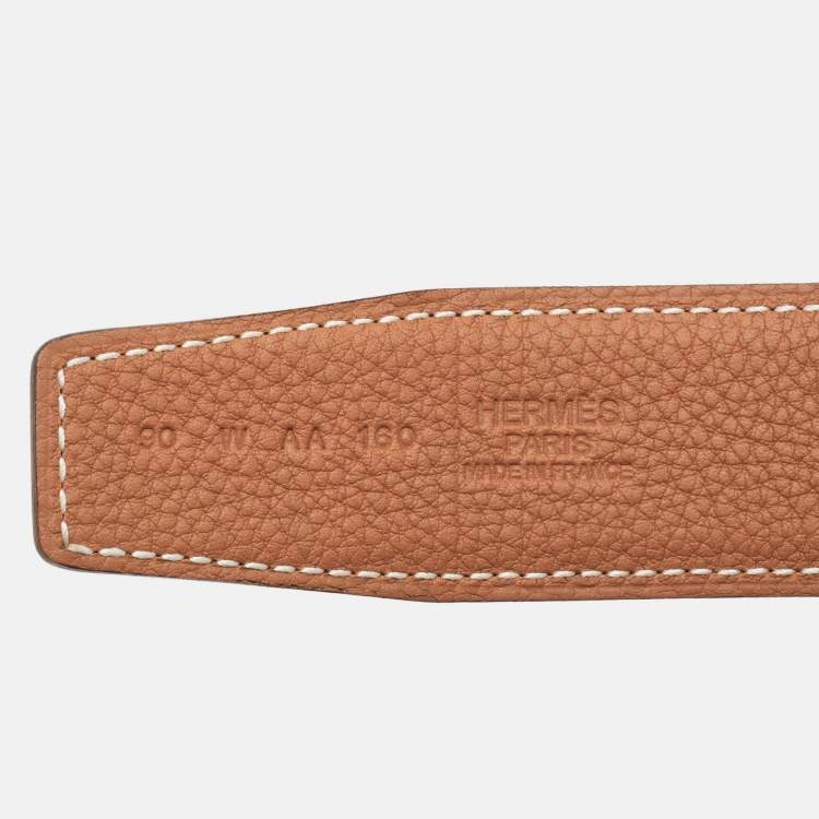 Pre Owned Hermes Gold/Noir Togo and Box Leather Reversible Belt Strap 90 CM