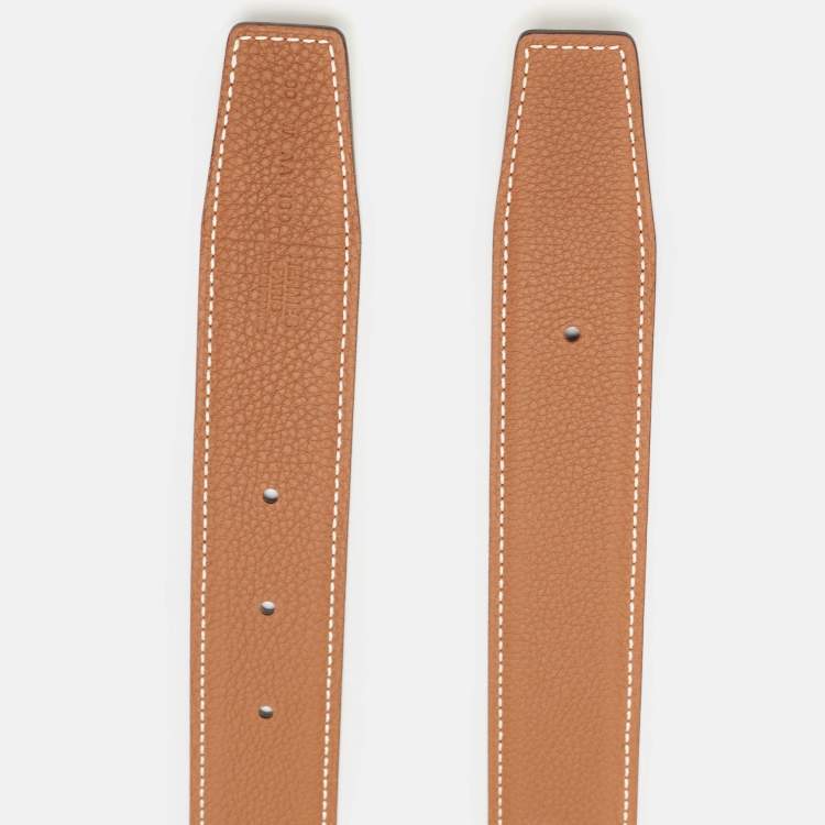 Pre Owned Hermes Gold/Noir Togo and Box Leather Reversible Belt Strap 90 CM