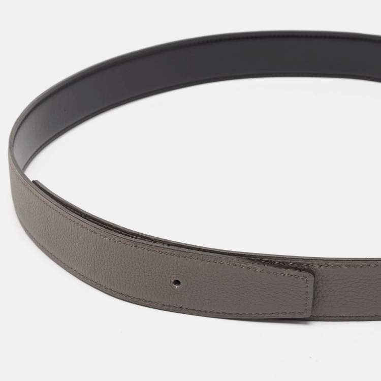 Pre Owned Hermes Gris Meyer/Noir Togo and Box Leather Reversible Belt Strap 90 CM