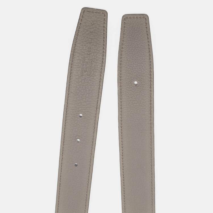 Pre Owned Hermes Gris Meyer/Noir Togo and Box Leather Reversible Belt Strap 90 CM