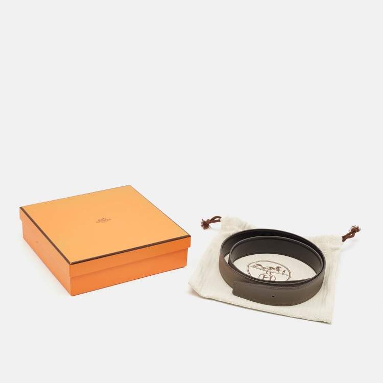 Pre Owned Hermes Gris Meyer/Noir Togo and Box Leather Reversible Belt Strap 90 CM