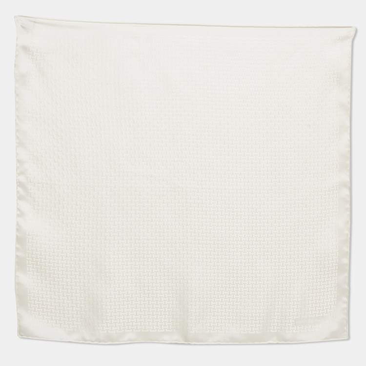 Pre Owned Hermès Blanc Silk Faconne Upside Down Handkerchief 
