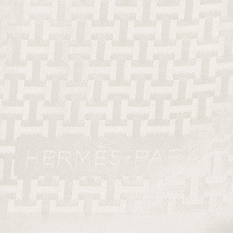 Pre Owned Hermès Blanc Silk Faconne Upside Down Handkerchief 
