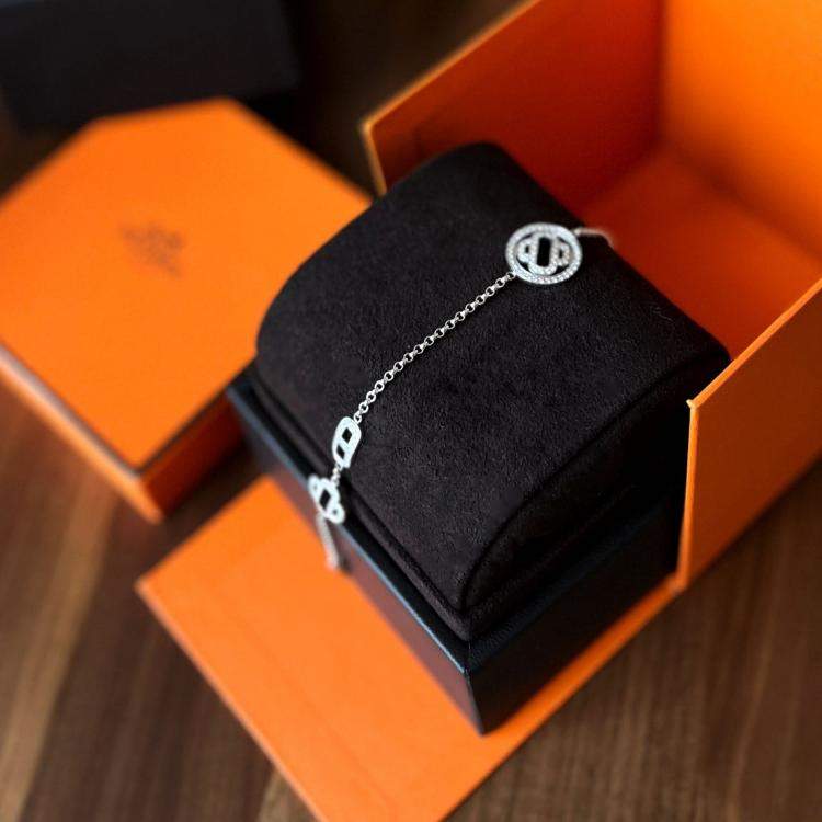 Pre Owned Hermes Platinum Diamonds Chain Bracelet