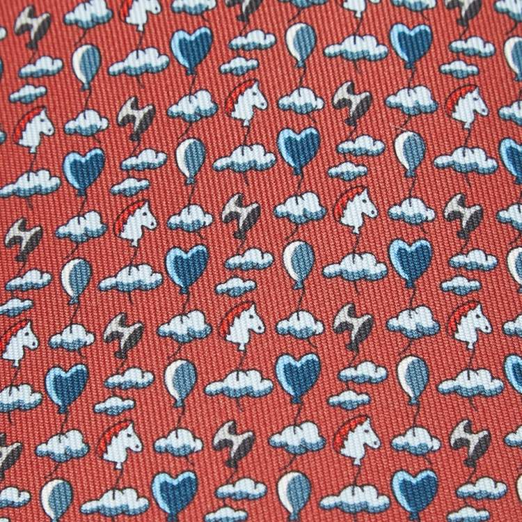 مملوكة مسبقًا ربطة عنق هيرمس حرير طوب أحمر فوق السحاب 7