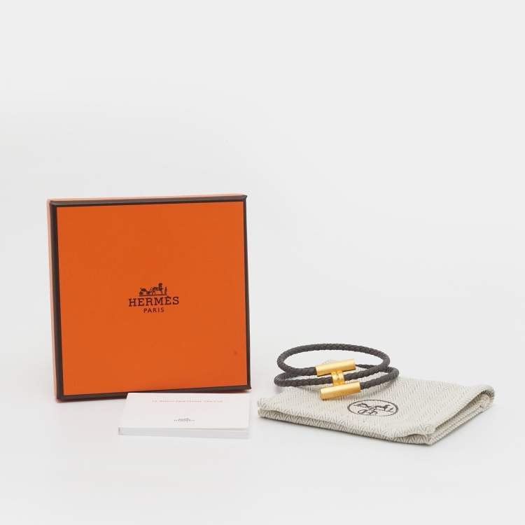 Pre Owned Hermes Tournis Tresse Leather Gold Plated Bracelet