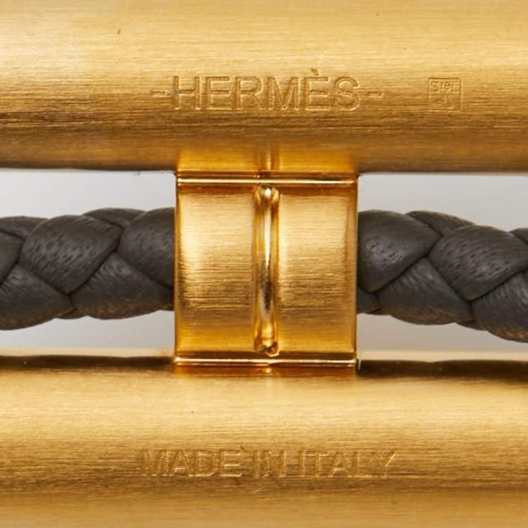 Pre Owned Hermes Tournis Tresse Leather Gold Plated Bracelet