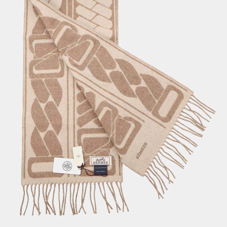 Pre Owned وشاح هيرمس كاشمير كليك سي نويه بني غراسيه/كرايه كاشمير 100%