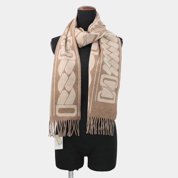 Pre Owned وشاح هيرمس كاشمير كليك سي نويه بني غراسيه/كرايه كاشمير 100%