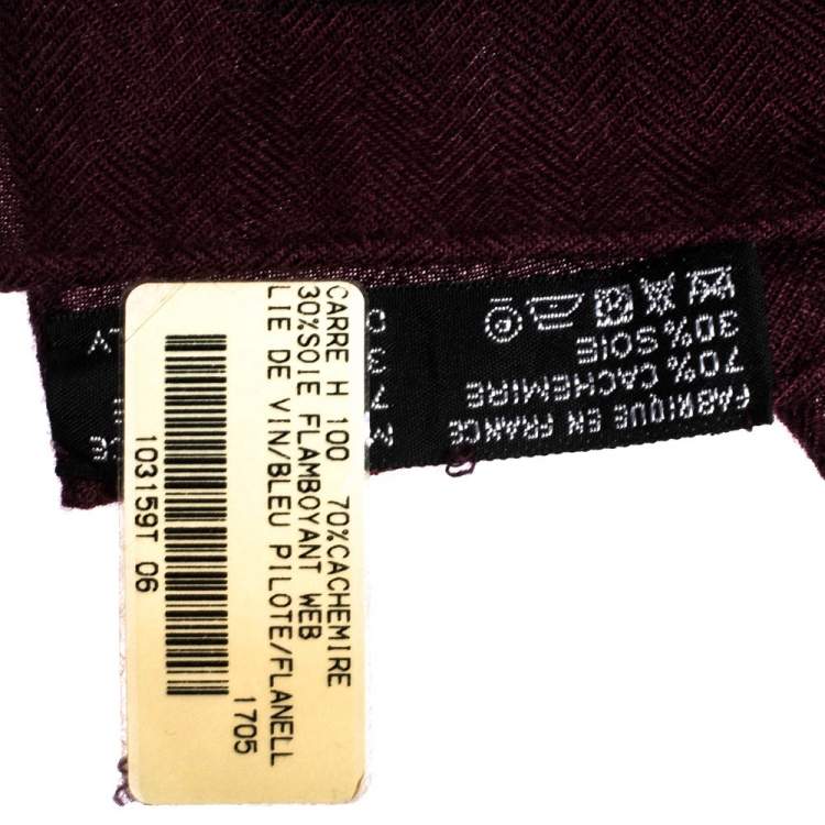 Pre Owned Hermes Burgundy Flamboyant Web Cashmere Blend Square Scarf