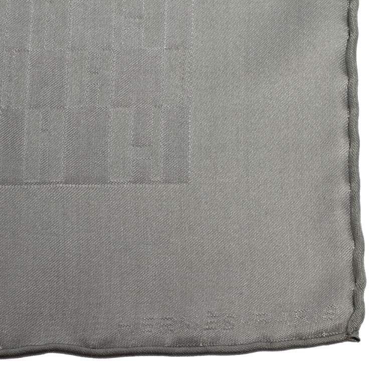 Pre Owned Hermes Grey Faconnee Grand H Silk Pocket Square