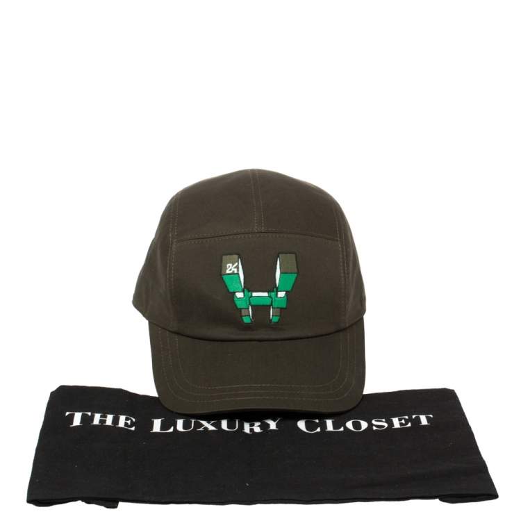Pre Owned Hermes Olive Green H Odyssey Embroidered Cotton Nevada Cap Size 59