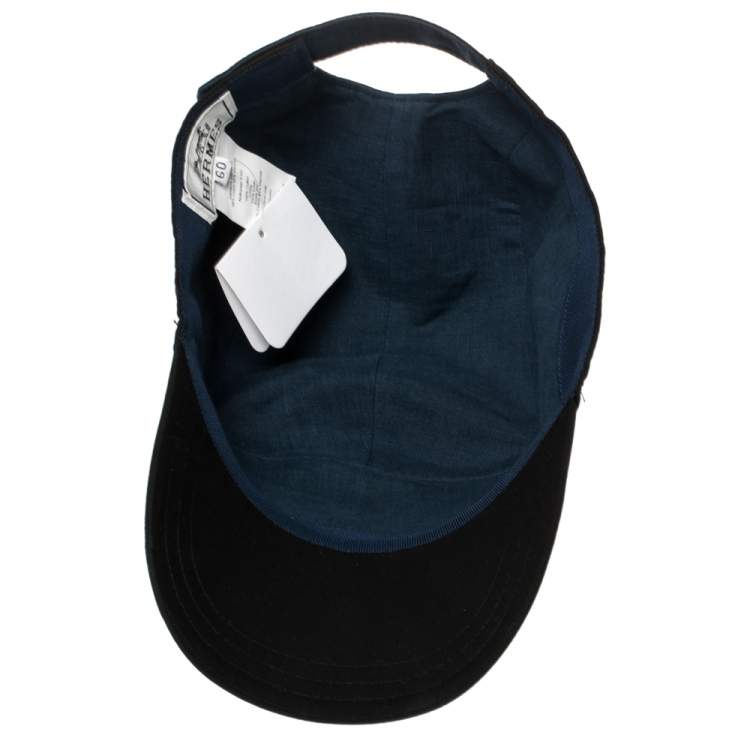 Pre Owned Hermés Black H Odyssey Embroidered Cotton Nevada Cap Size 60