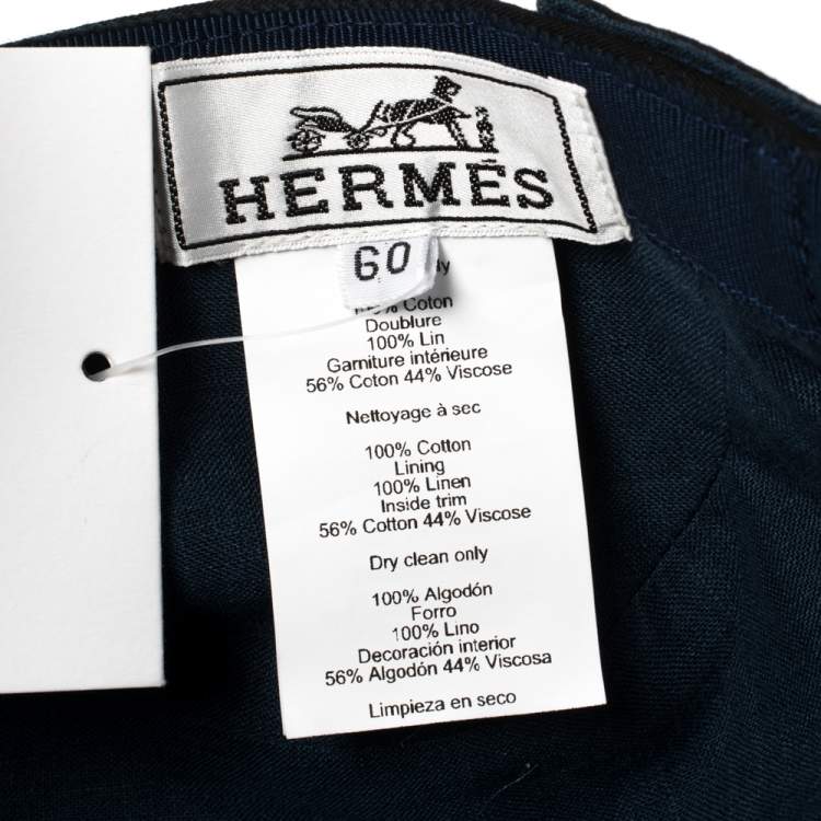 Pre Owned Hermés Black H Odyssey Embroidered Cotton Nevada Cap Size 60