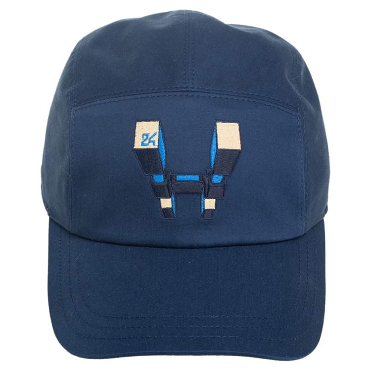 Pre Owned Hermes Indigo H Odyssey Embroidered Cotton Nevada Cap Size 59
