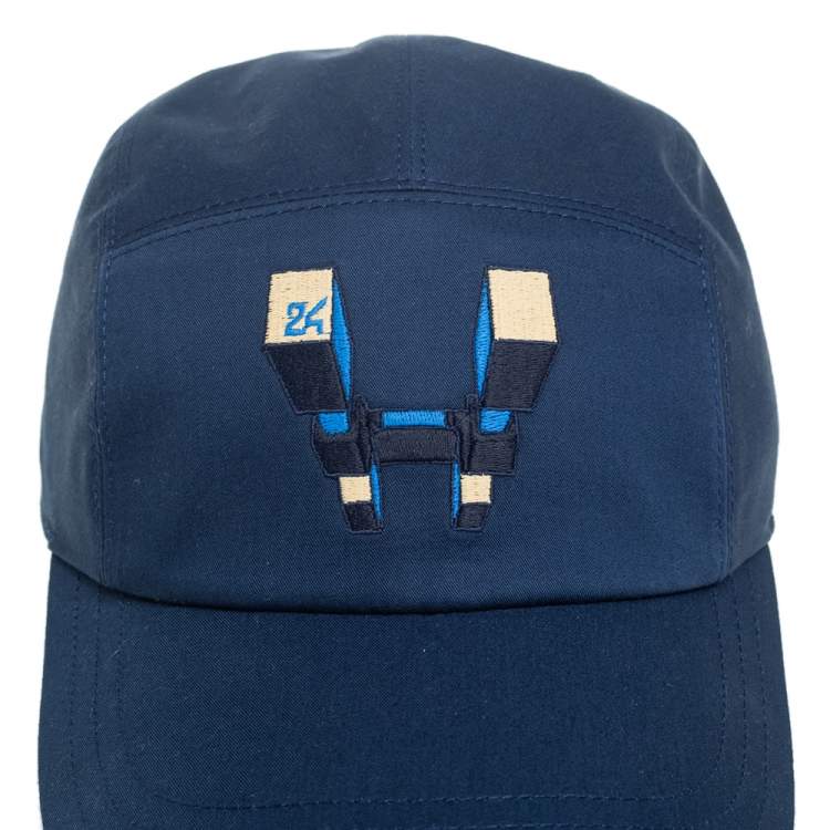 Pre Owned Hermes Indigo H Odyssey Embroidered Cotton Nevada Cap Size 59
