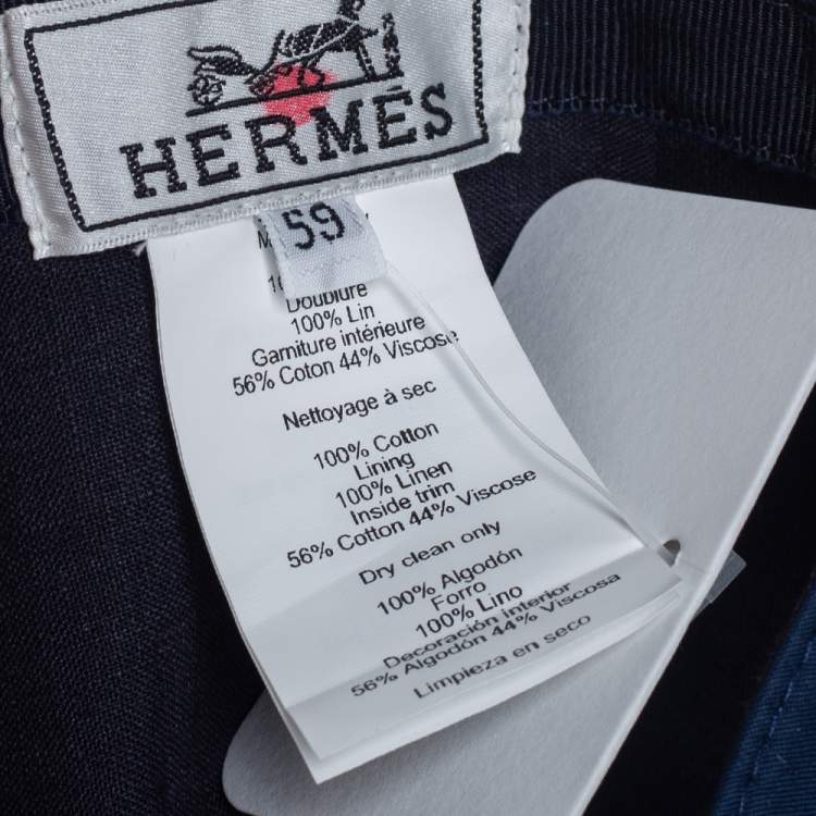Pre Owned Hermes Indigo H Odyssey Embroidered Cotton Nevada Cap Size 59