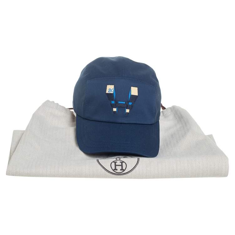 Pre Owned Hermes Indigo H Odyssey Embroidered Cotton Nevada Cap Size 59