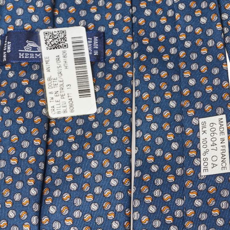 Pre Owned Hermes Blue Bille En Tete Silk Tie