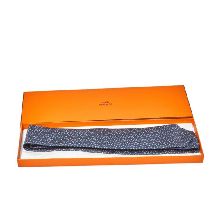 Pre Owned Hermes Blue Bille En Tete Silk Tie