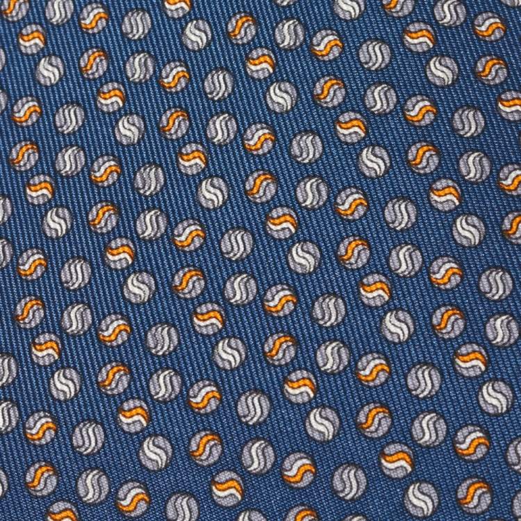 Pre Owned Hermes Blue Bille En Tete Silk Tie