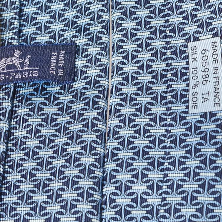 Pre Owned Hermes Azure Blue Marine Fonce Silk Tie