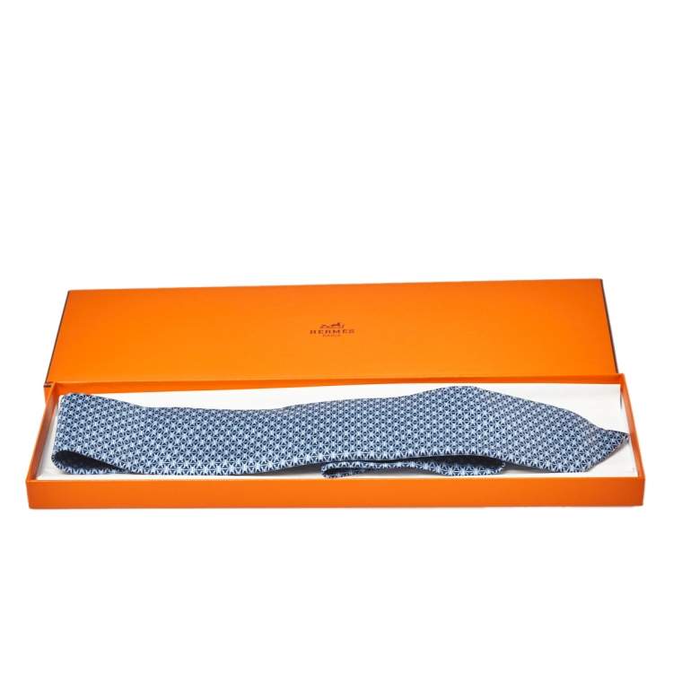Pre Owned Hermes Azure Blue Marine Fonce Silk Tie