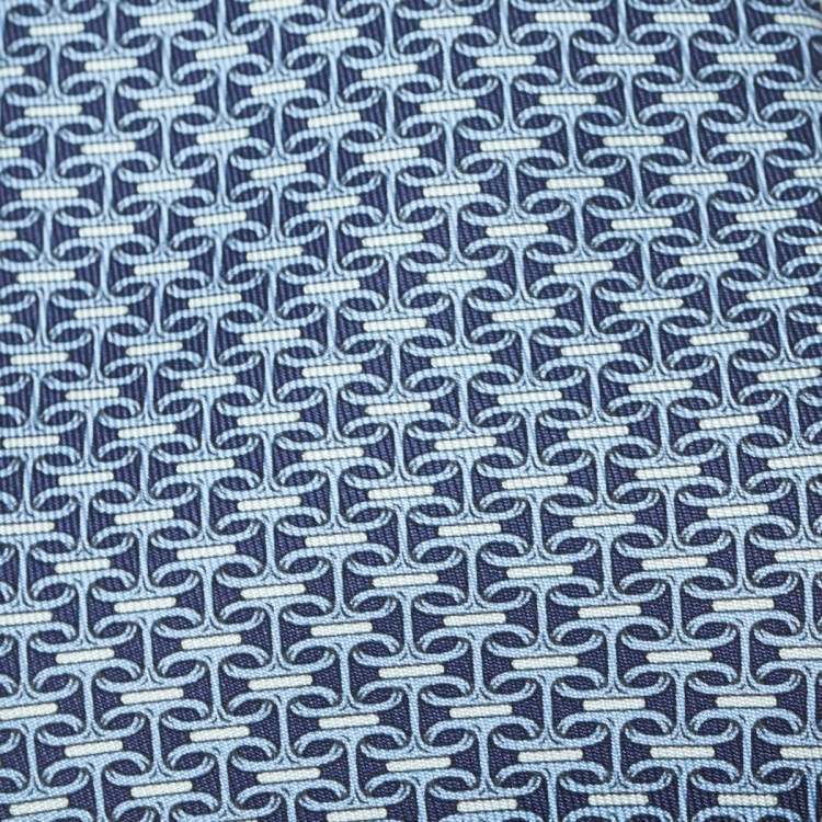 Pre Owned Hermes Azure Blue Marine Fonce Silk Tie
