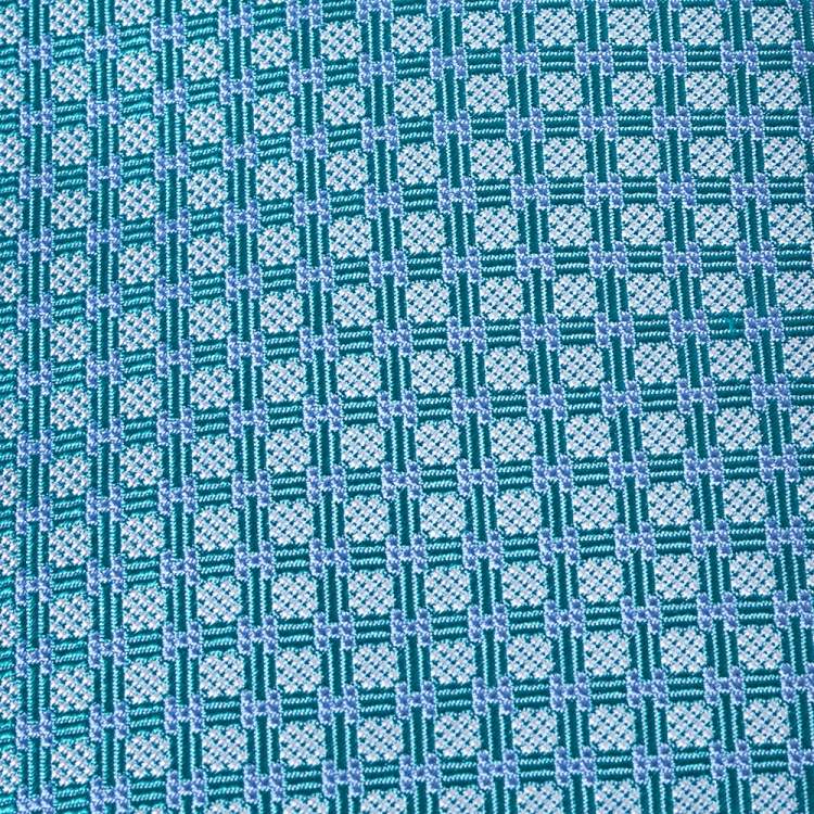 Pre Owned Hermes Turquoise Blue Geometric Pattern Silk Jacquard Tie