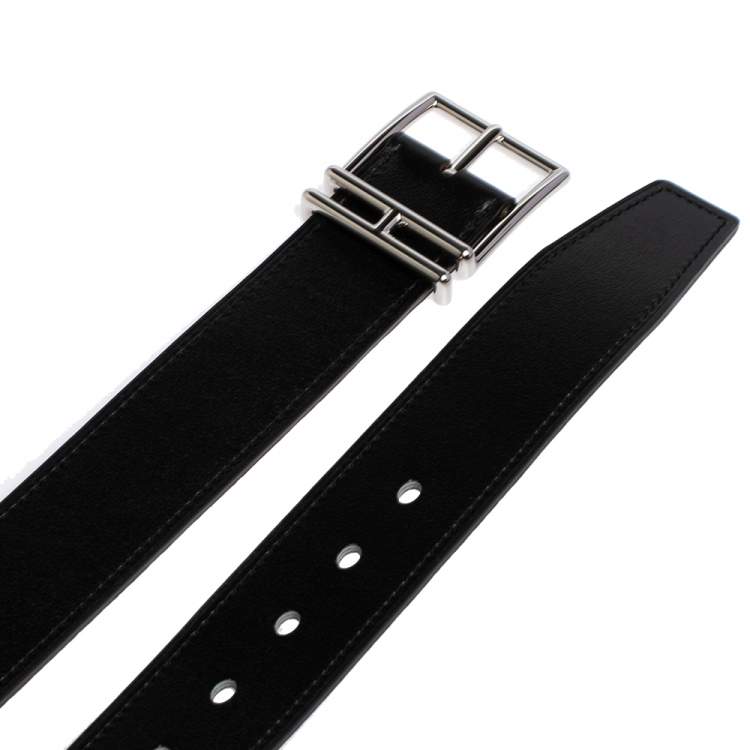 Pre Owned Hermes Noir/Etain Box and Togo Leather Nathan Reversible Belt 100 CM