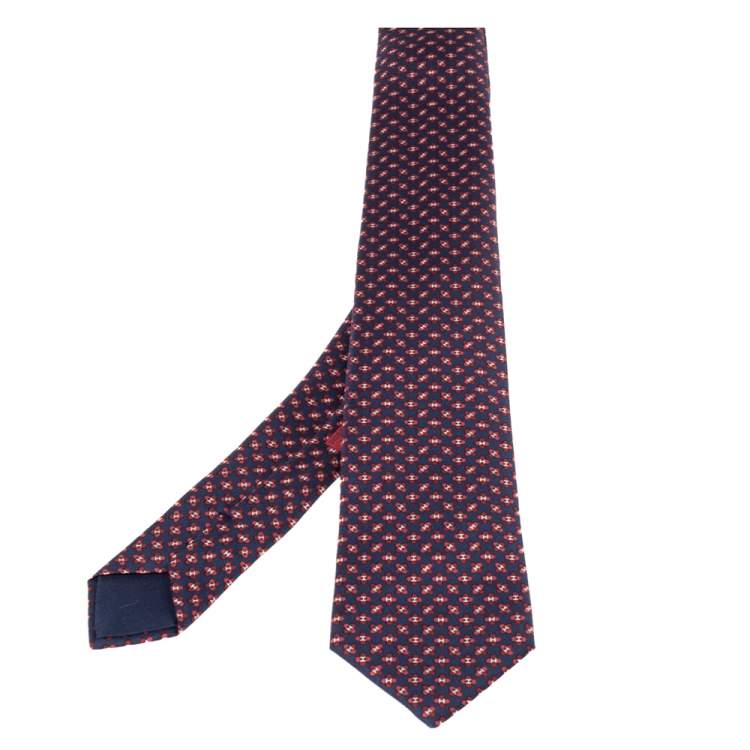 Pre Owned Hermès Marine Blue 7 Drone H Silk Tie