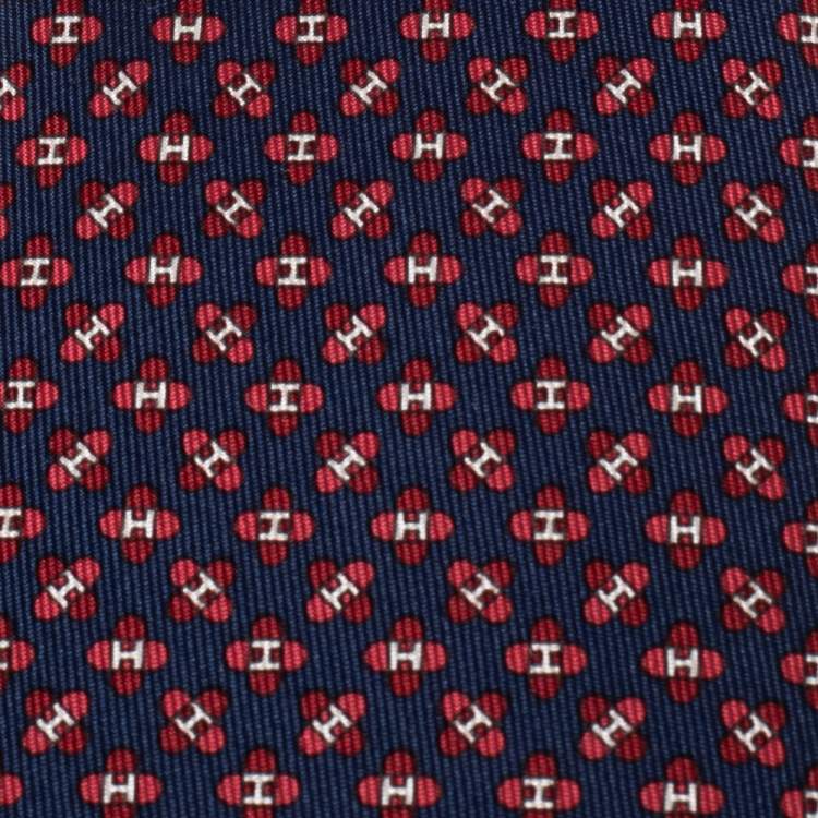 Pre Owned Hermès Marine Blue 7 Drone H Silk Tie