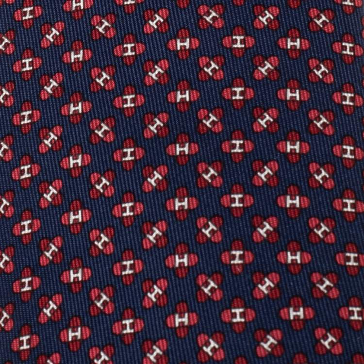 Pre Owned Hermès Marine Blue 7 Drone H Silk Tie