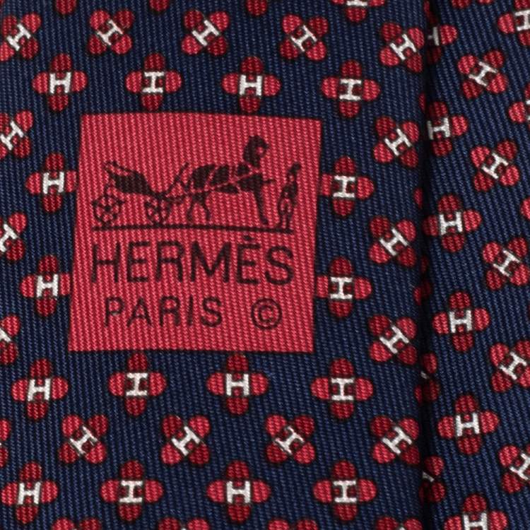 Pre Owned Hermès Marine Blue 7 Drone H Silk Tie