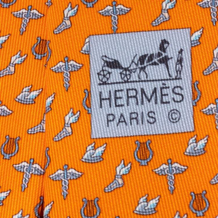 Pre Owned Hermès Orange 7 H Flying Hermes Silk Tie