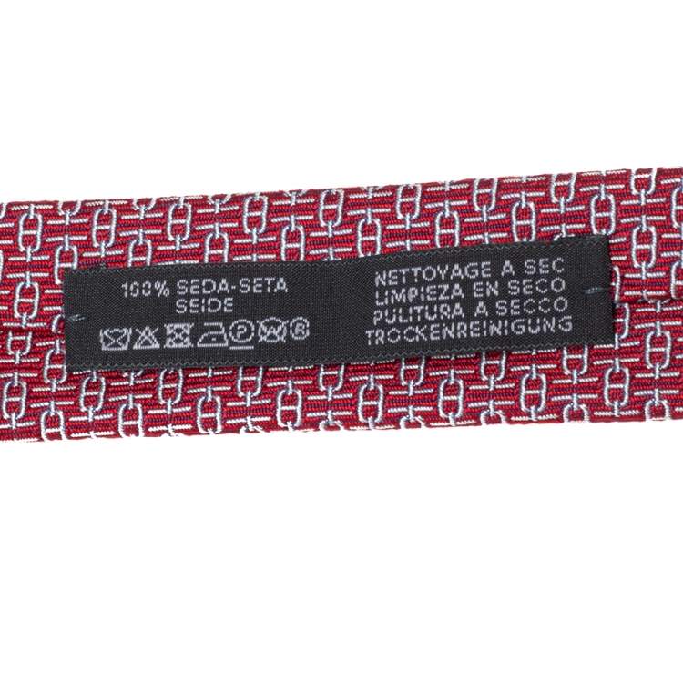 Pre Owned Hermès Red 7 Overboard Jacquard Silk Tie