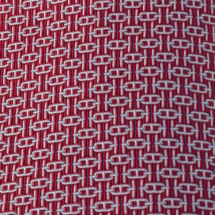 Pre Owned Hermès Red 7 Overboard Jacquard Silk Tie